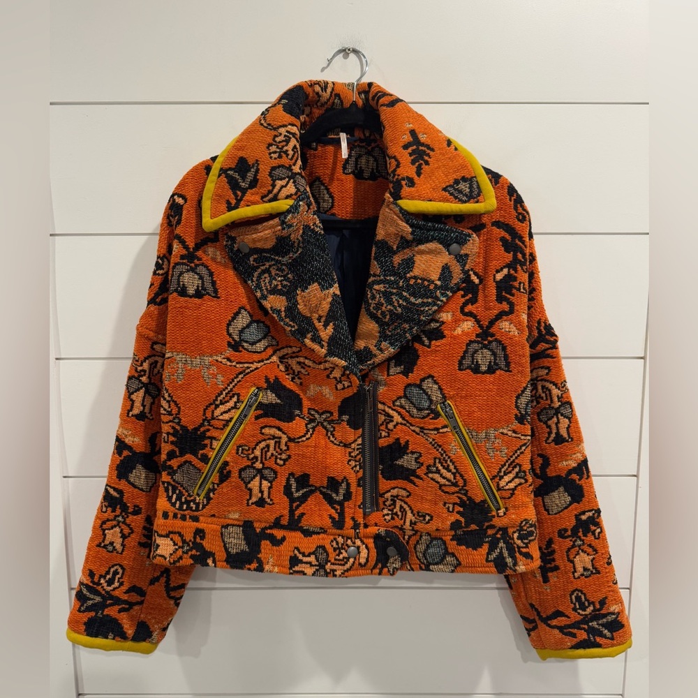 Free People Mosaic printed Boxy Moto Jacket in Orange - Picture 4 of 8